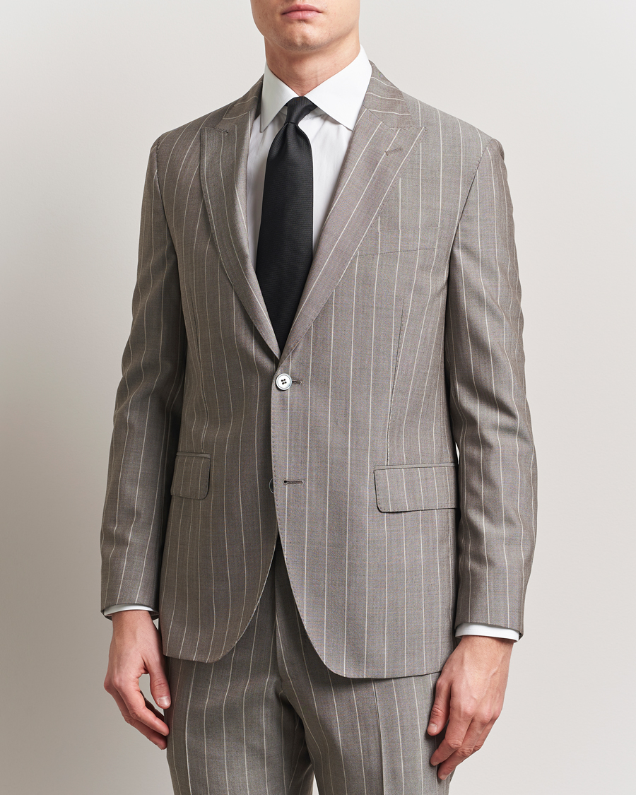 Oscar Jacobson Faron Striped Super 130s Wool Blazer Beige