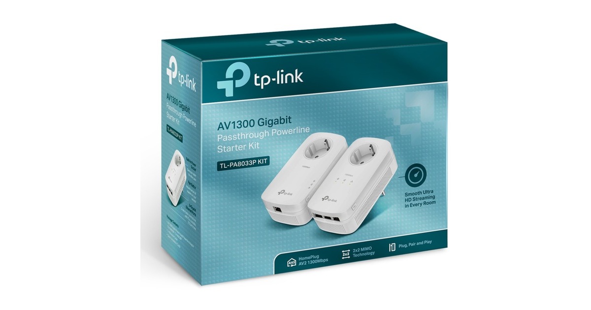TP-LinkTL-PA8033P KIT AV1300 3-poorts Gigabit Passthrough Powerline Starterskit  (Wit)