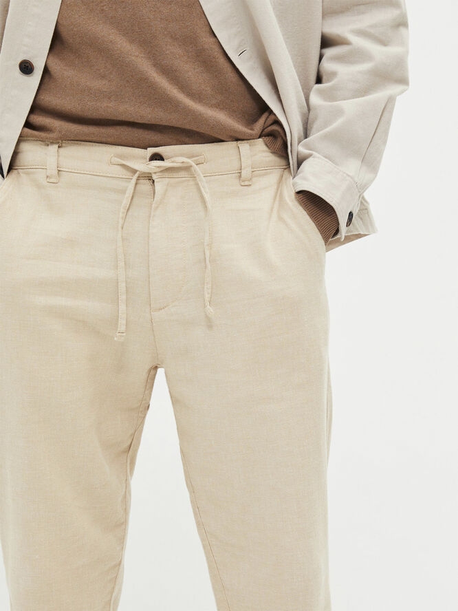 Selected Homme SLHSLIMTAPE-BRODY 172 LINEN PANTS N Incense/mixed w. oatmeal