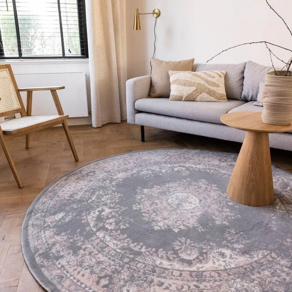 Interieur05 rond vloerkleed Keshan grijs - 190 x 190 cm