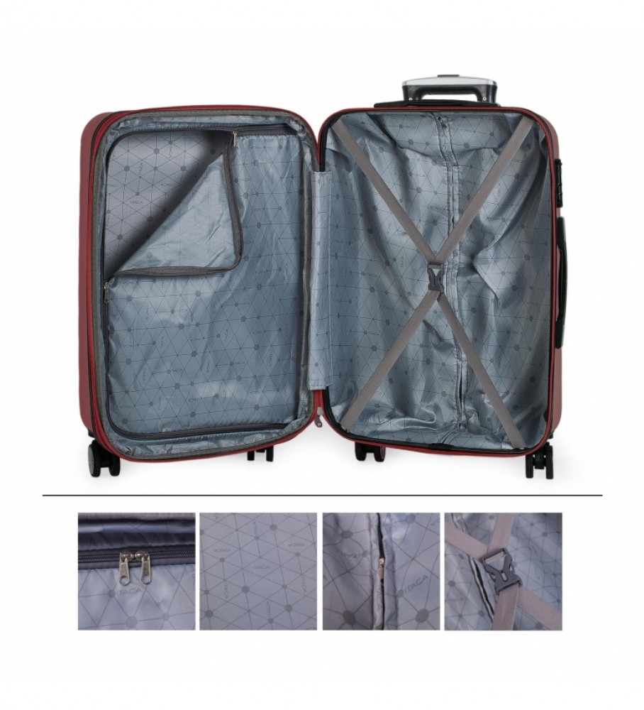 Conjunto de malas rígidas de viagem ITACA com 4 rodas, modelo 71200, cor bordô - 55 x 65 x 75 cm -