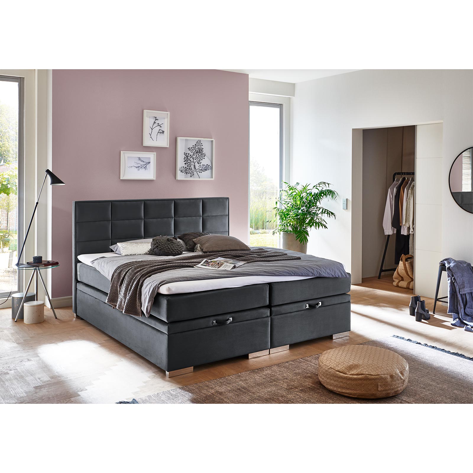 Boxspringbett - grau - H3 - 140x200 cm