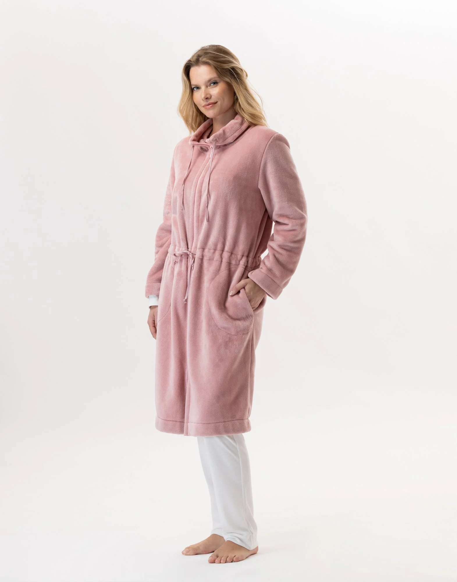 ESSENTIEL 853 - Veste zippée en peluche flanelle | Rose