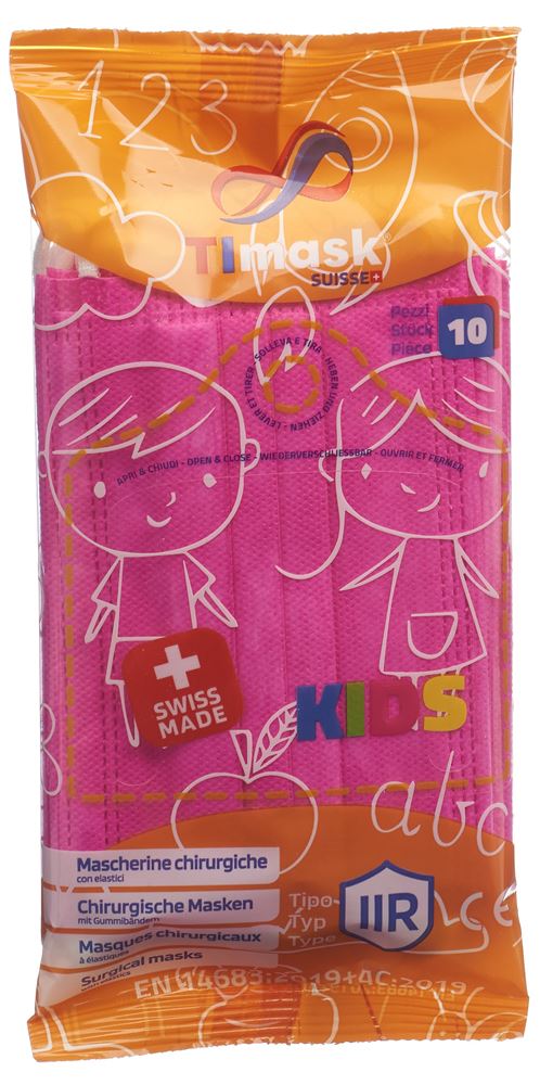 Timask Einweg-Medizinmaske<br>10 Stück, Typ IIR KIDS fuchsia