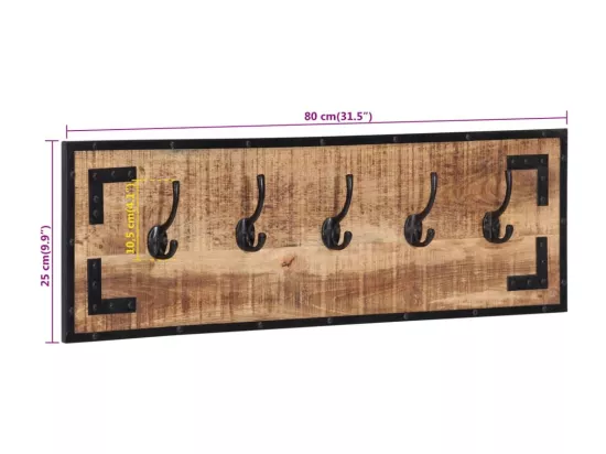 Porte-manteaux 2 pcs 80x8x25 cm bois de manguier massif brut