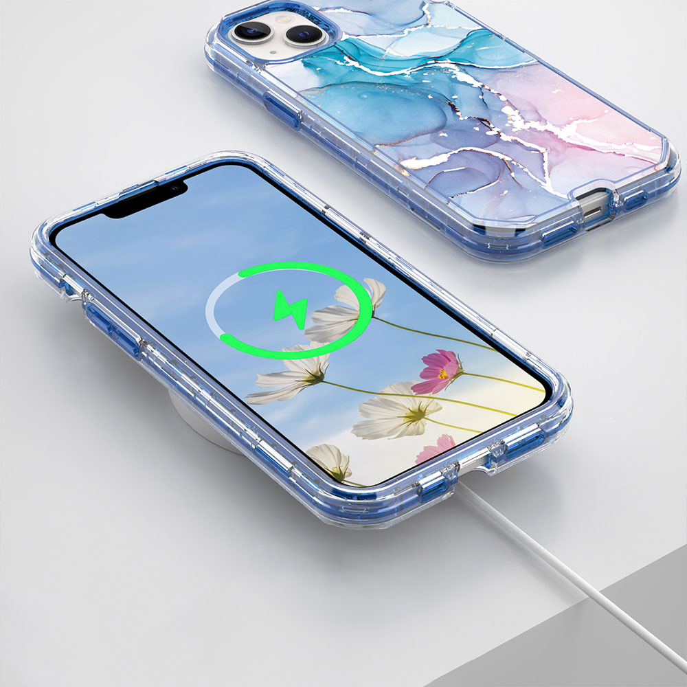iPhone 14 / iPhone 13 Hybrid Hülle TPU Bumper mit Acryl Rückseite im Marble Marmor Design - Style 5