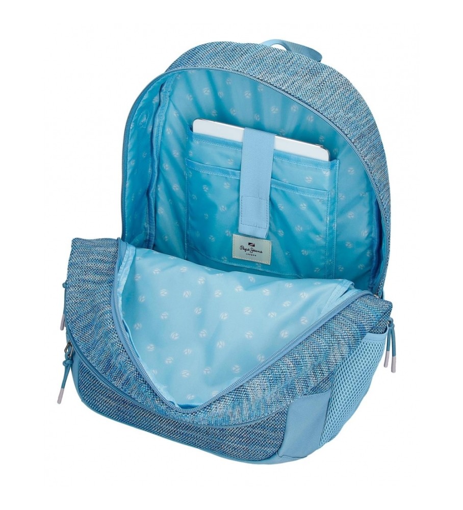 Mochila Pepe Jeans Lena, com zíper duplo ajustável, azul.