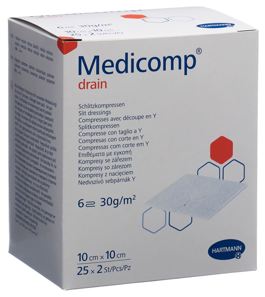 Medicomp drain<br>25 × 2 Stück, Beutel, 10x10cm, steril