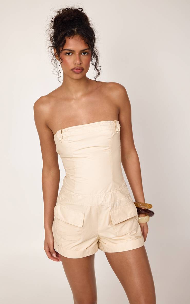 Gris Pierre Combinaison-short Tissée À Bustier Avec Détail Poches