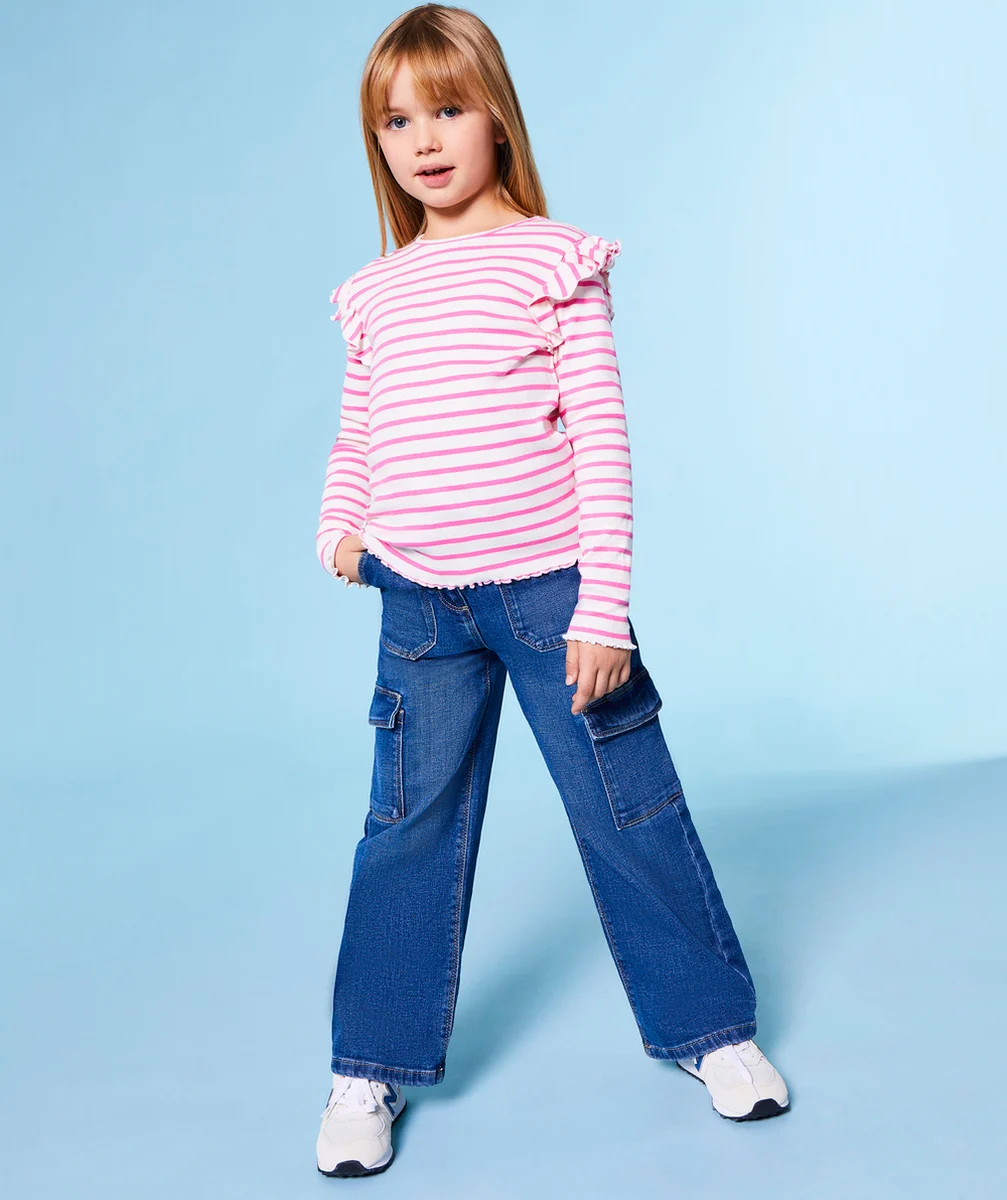 PANTALON WIDELEG CARGO FILLE EN DENIM BLEU LOW IMPACT