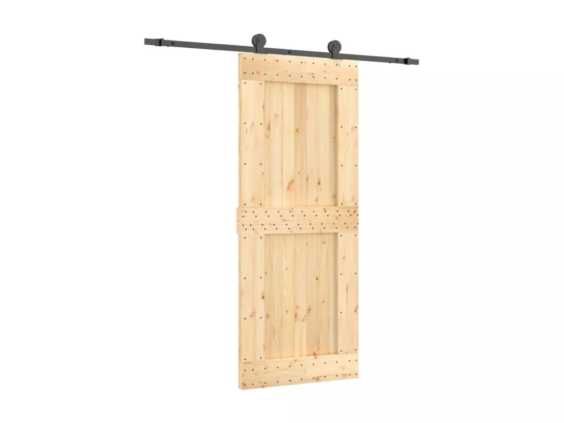 Porte coulissante et kit de quincaillerie 85x210 cm pin massif