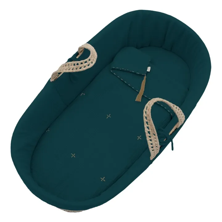 Numero 74 Parure pour couffin en gaze de coton bio | Teal Blue S022