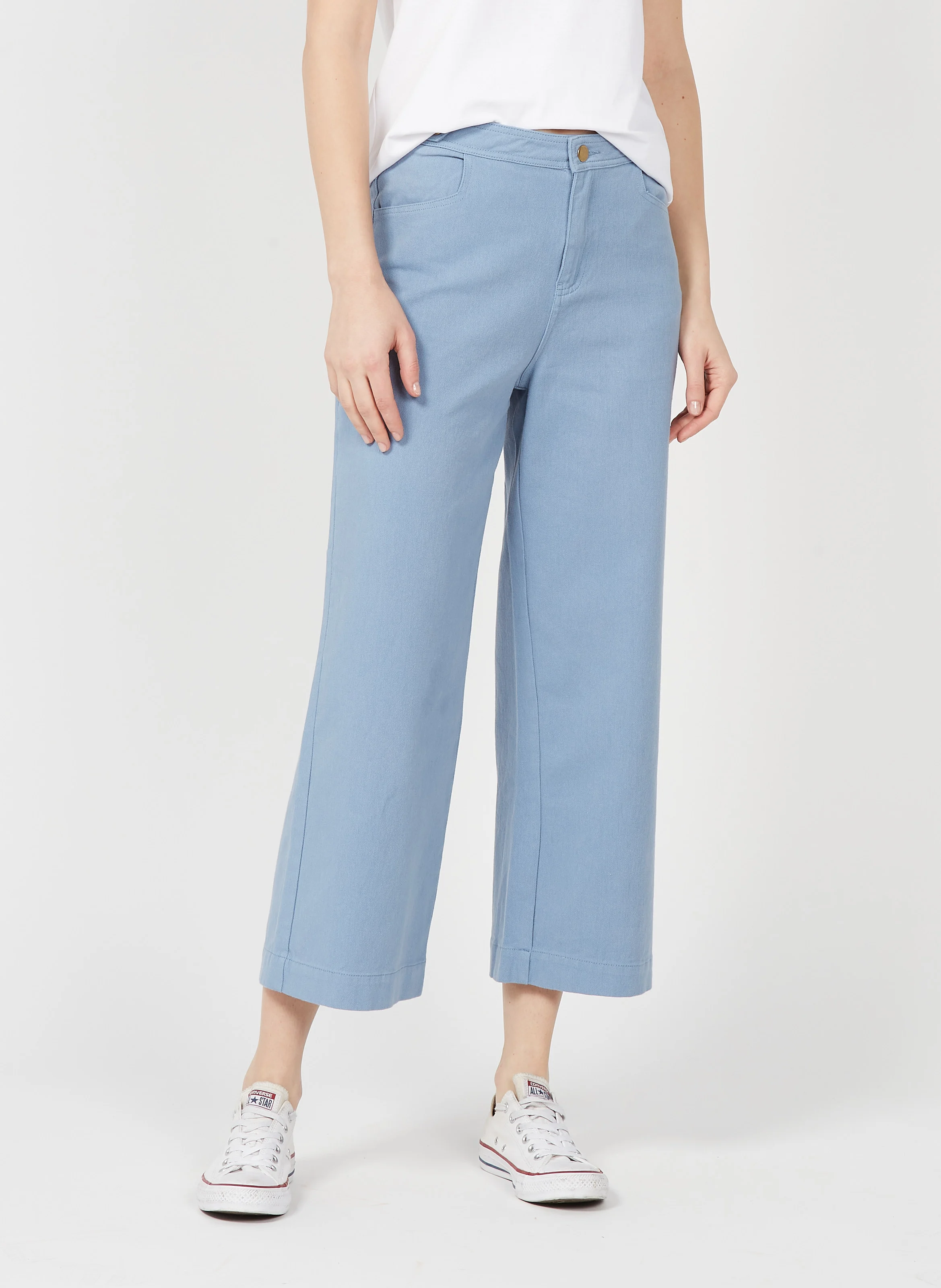 GASPARD - Pantalon large taille haute en toile de coton | Jean Délavé