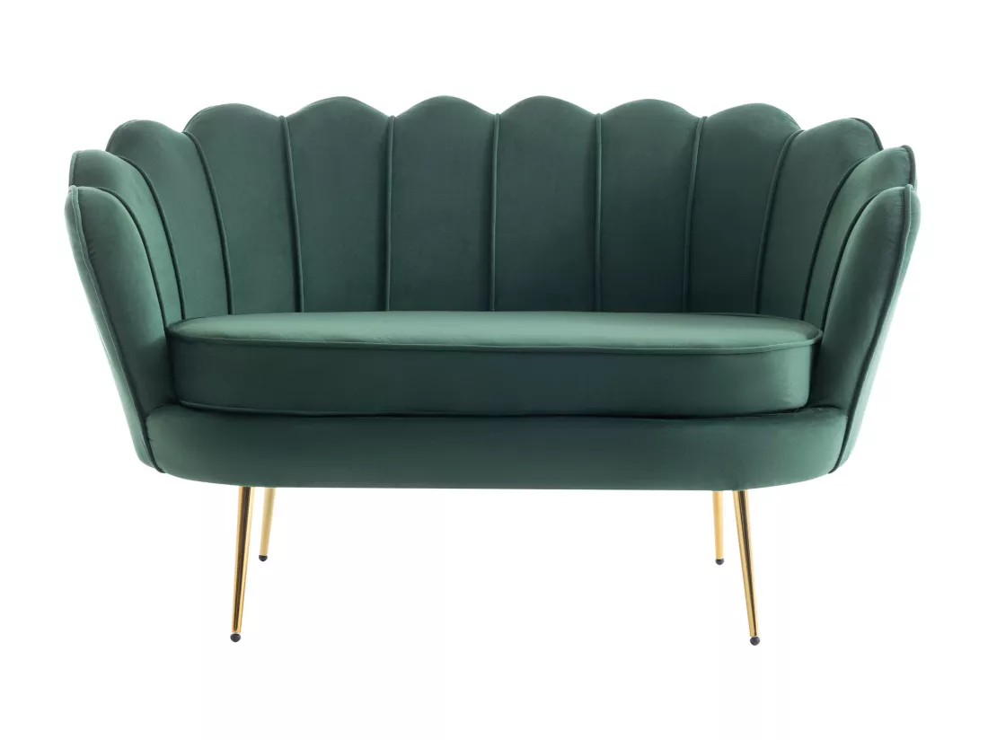 Canapé 2 places et fauteuil coquillage en velours vert sapin DANDELION de Pascal Morabito