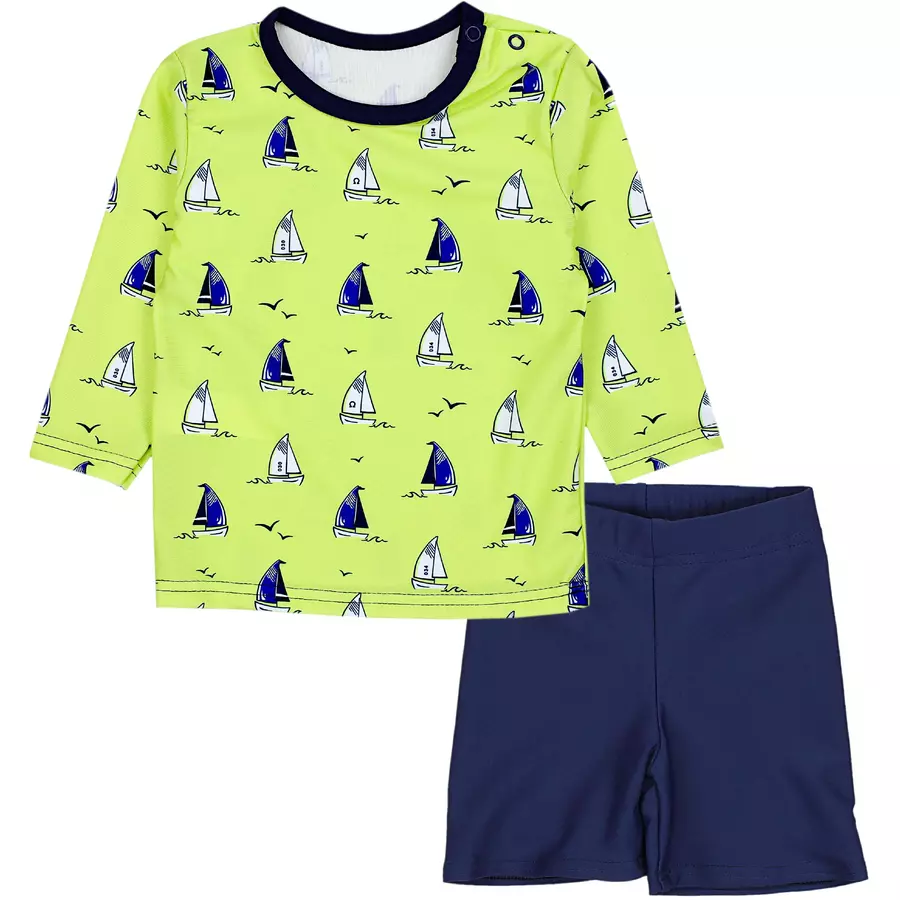 Aquarti Baby Jungen Bade-Set Zweiteiliger Badeanzug T-Shirt Hose blaugrün