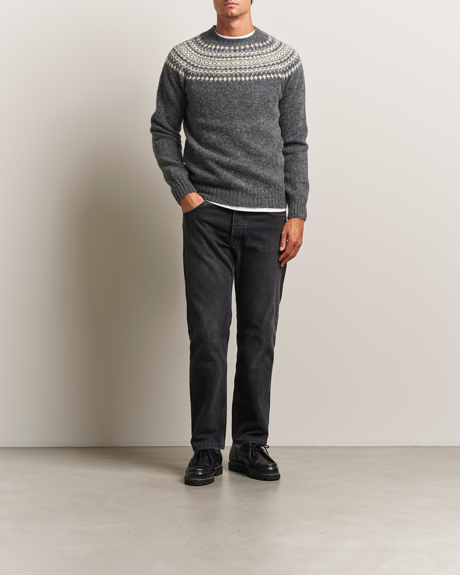 Harley Of Scotland Brushed Supersoft Lambswool Yolk Fairisle Grey