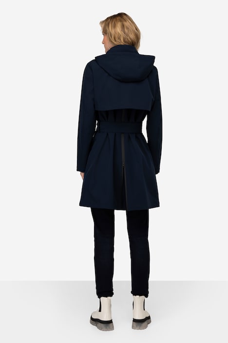 Trenchcoat, Kapuze, Bindegürtel, Langarm