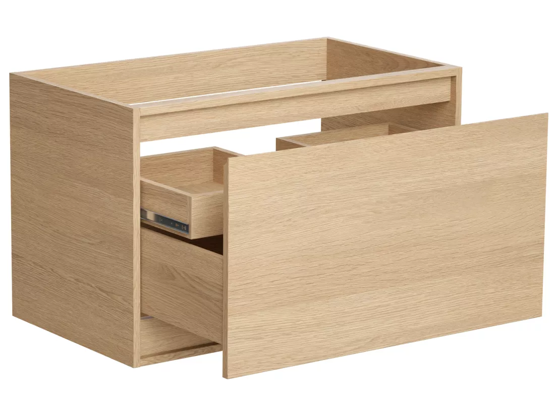 Meuble sous vasque avec tiroir à l'anglaise - Placage chêne - 80 cm - MESLIVA