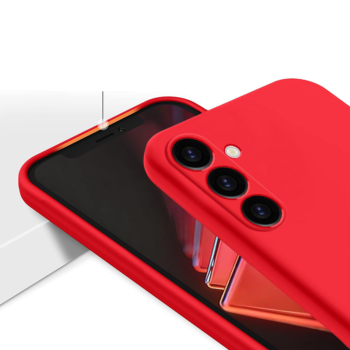 Samsung Galaxy S24 FE Silikon Case Hülle mit Kameraschutz   Handschlaufe - Rot