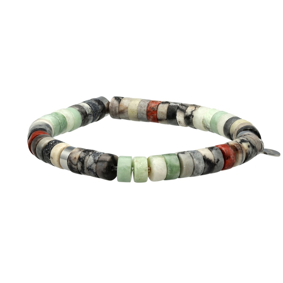 Bracelet Acier Perles Heishi 6mm Jade De Luzhou Et Sésame Rouge-Small-16cm