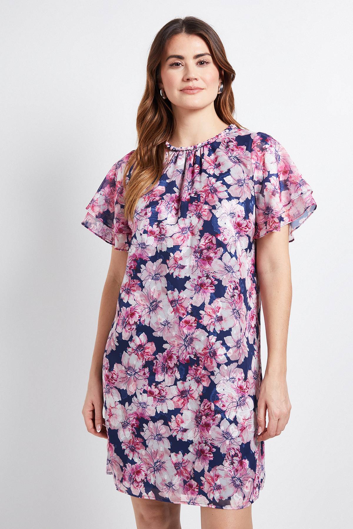 Wallis Robe Droite À Encolure Fleurie