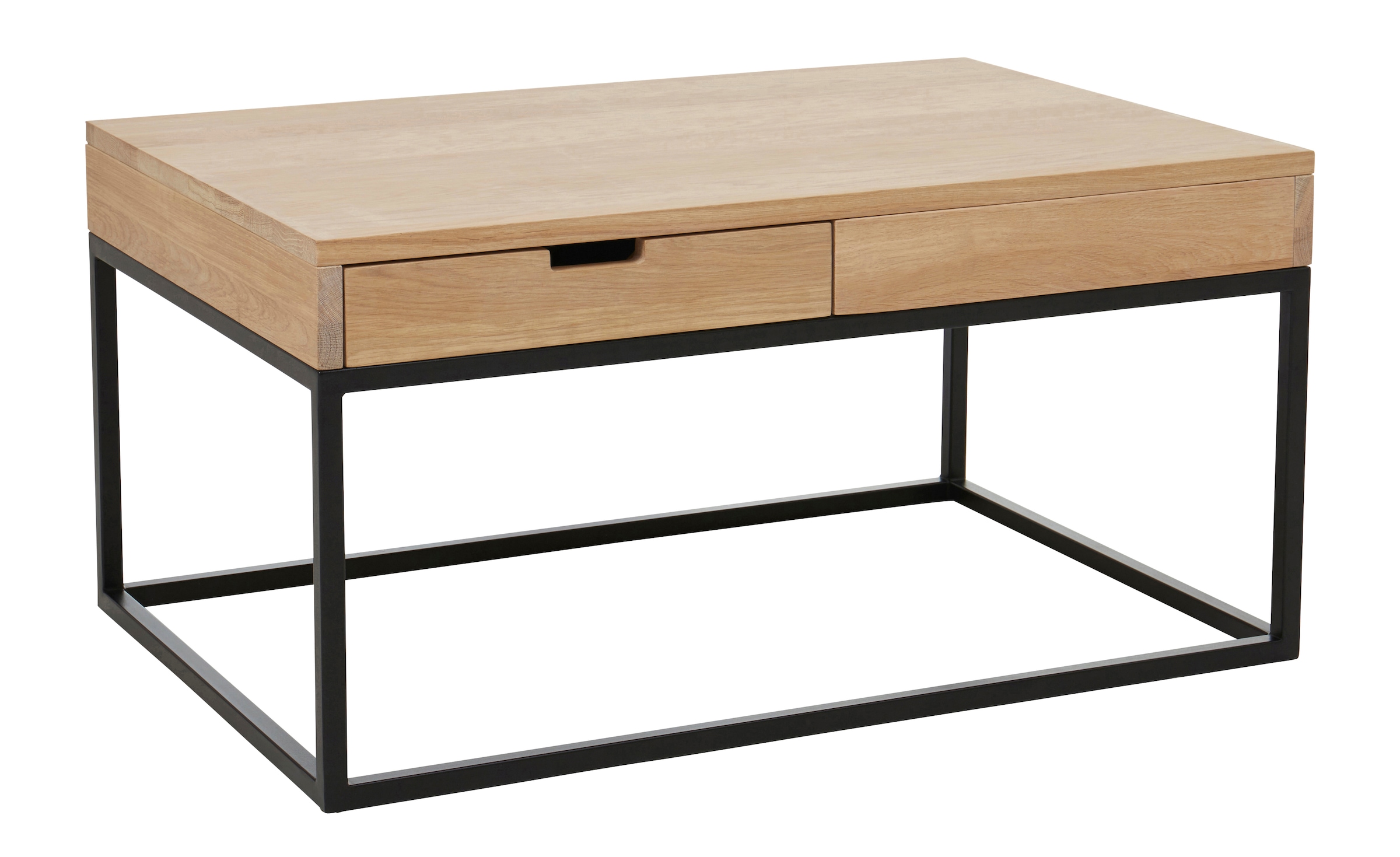 Home affaire Couchtisch »Rava« B/T/H: 90/60/45 cm,  aus Eichenholz, FSC® zertifiziert, mit 2 Schubladen, Metallgestell