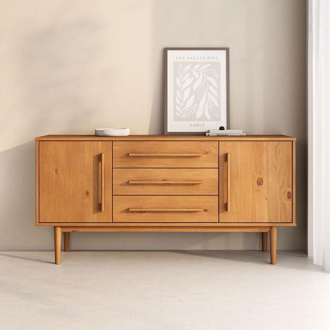 IDIMEX Sideboard TECCA mit 2 Türen & 3 Schubladen, Eiche Farben – Massivholz Anrichte mit Stauraum, Schubladen mit Metallauszug, inklusive Wandbefestigung, Wohnzimmer Flurkommode