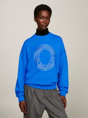 Moletom Relaxed Fit com Logo Brilhante e Tachas