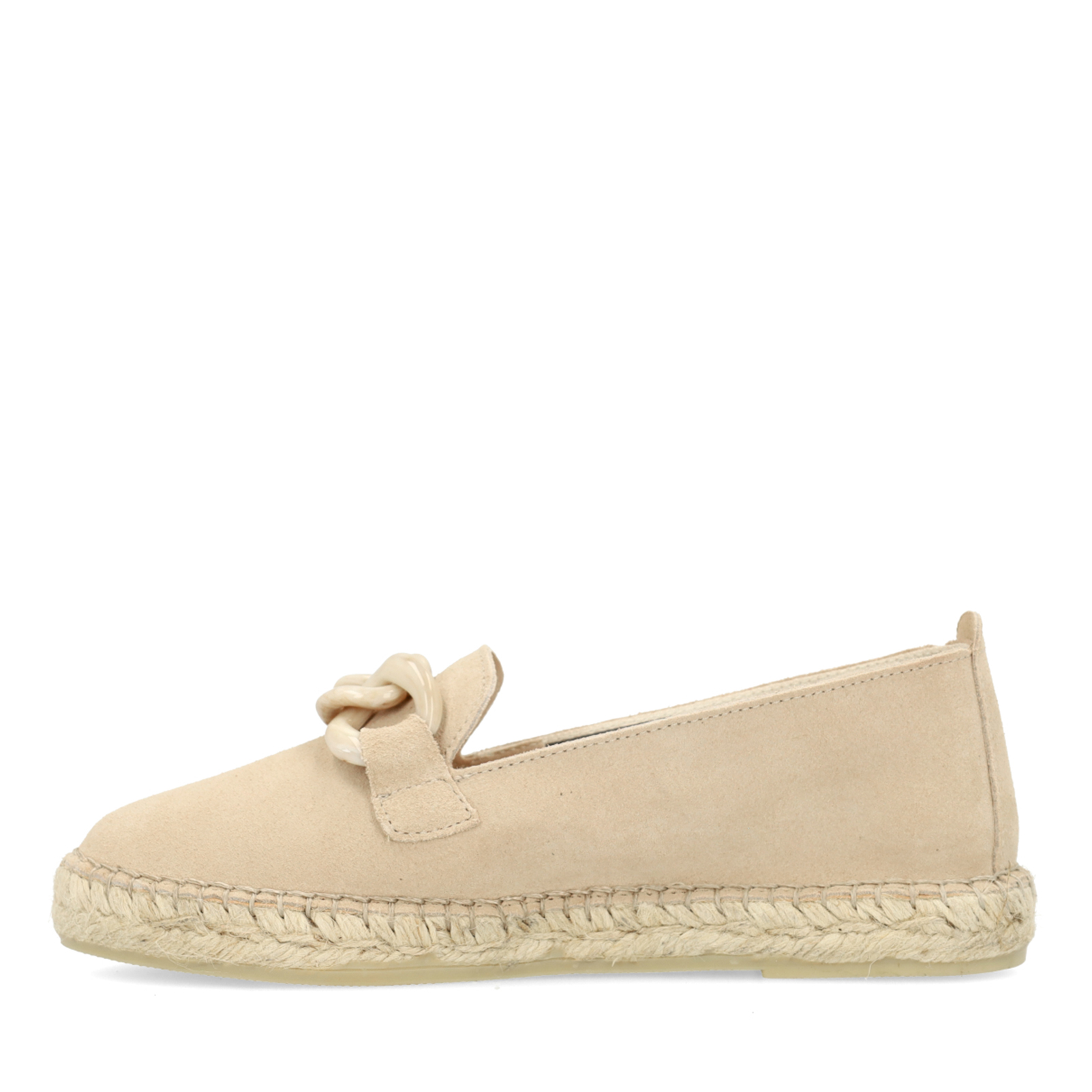 Beige suède espadrilles met chain
