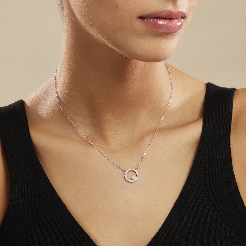 Collier Marthe Argent Blanc Perle De Culture Et Oxyde De Zirconium