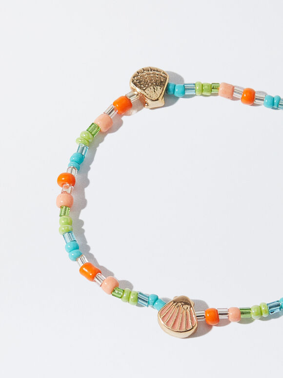 Pulseira elástica com concha - Multicolorida