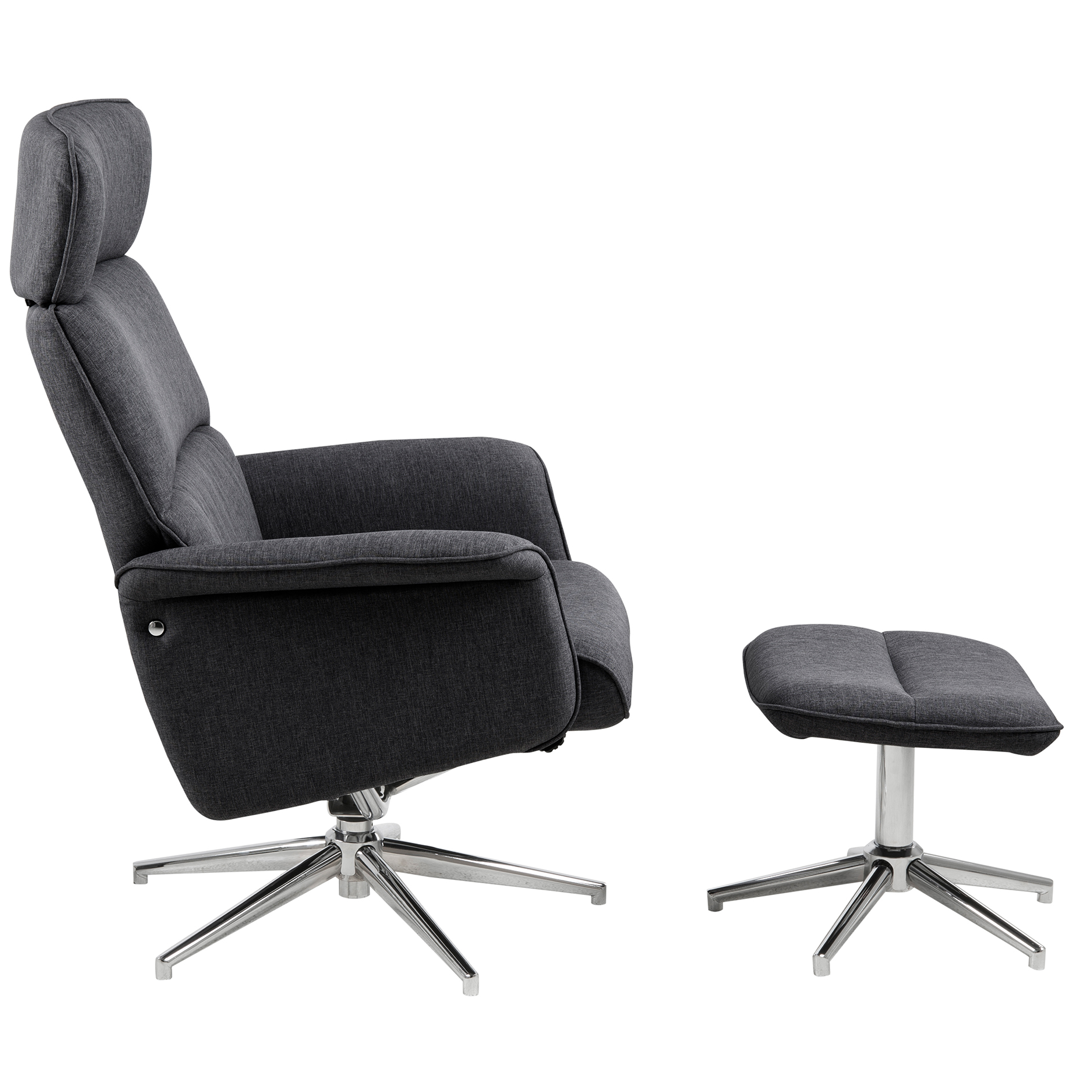 Recliner-Sessel ALURA - grau - chromfarben - mit Hocker