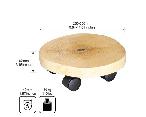 Wagner plantenwagen Ø 25 cm H 8 cm hout voor binnen bruin