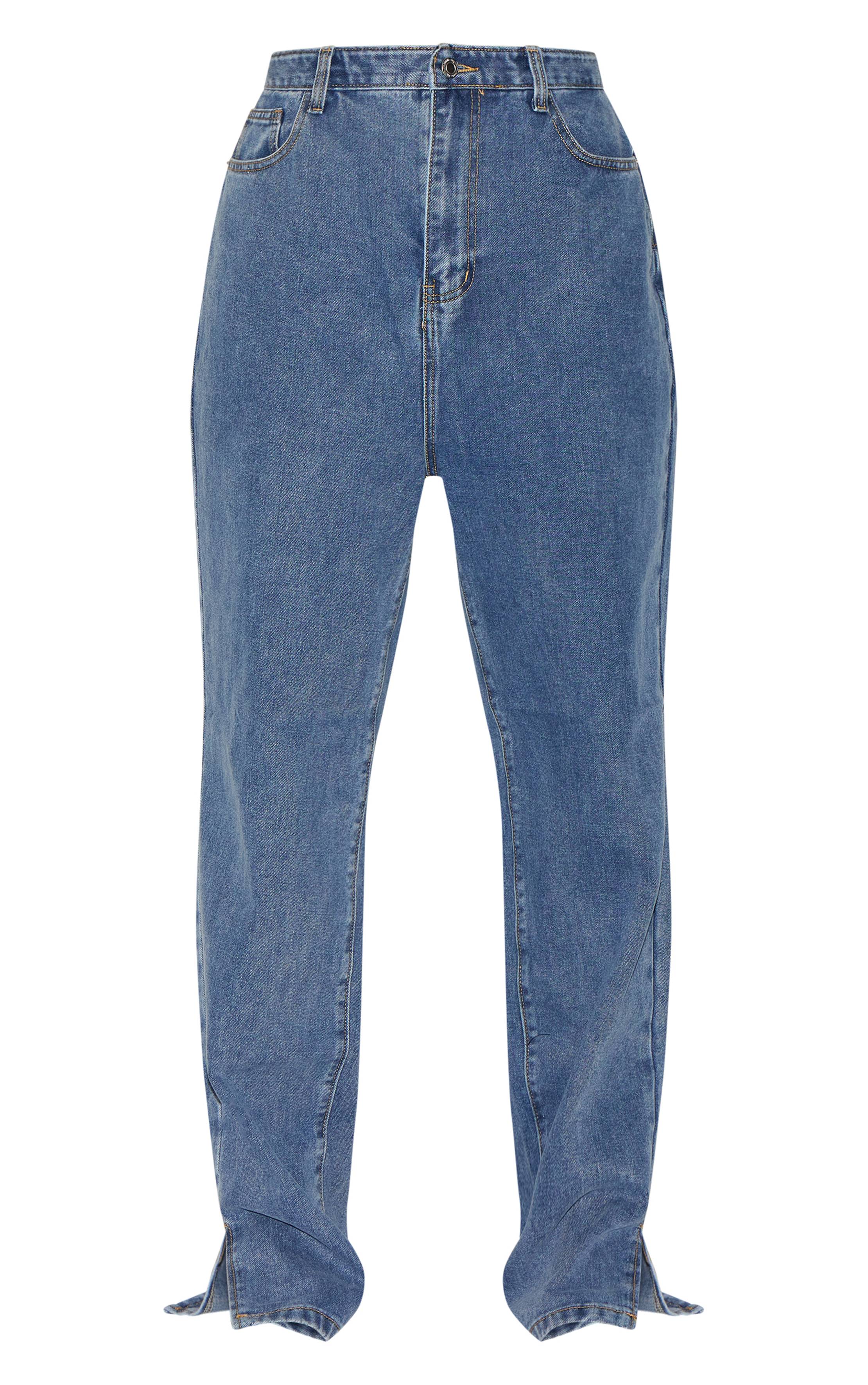 Délavage Vintage Jean Grande Taille À Ourlet Fendu
