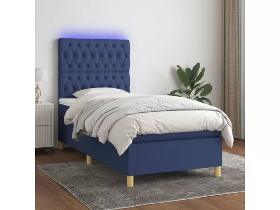 Sommier tapissier avec matelas et LED Bleu 90x190 cm Tissu