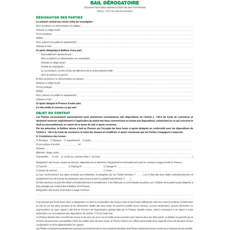 Dossier location commerciale - Vert