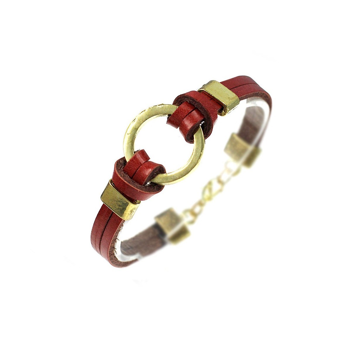Bracelet métal et cuir rouge