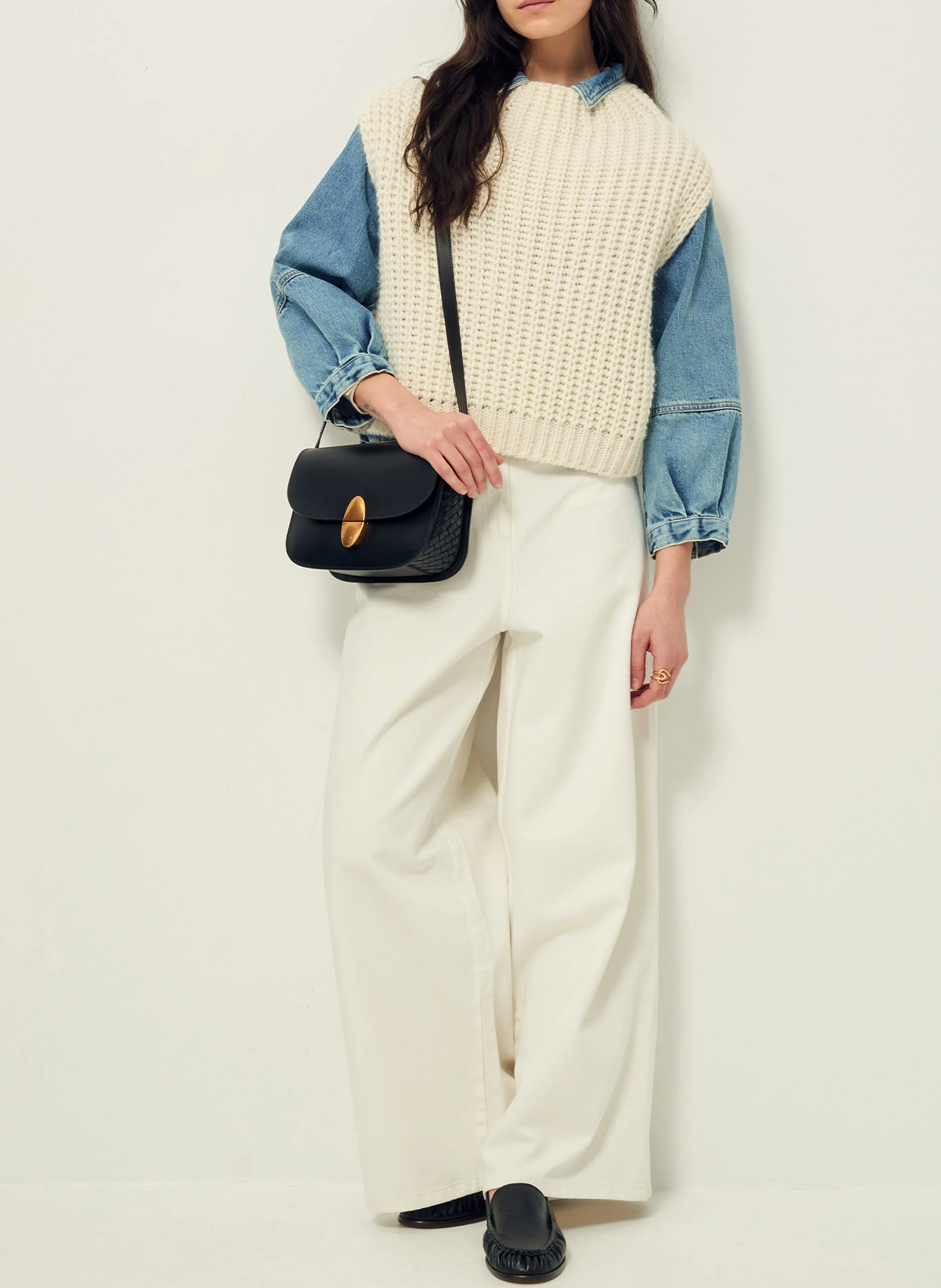 SANTINO - Pull oversize col rond en laine mélangée | Beige