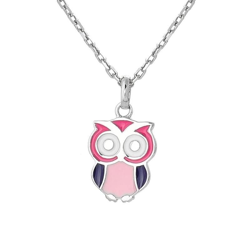 Collier hibou émail coloré Argent 925 Rhodié
