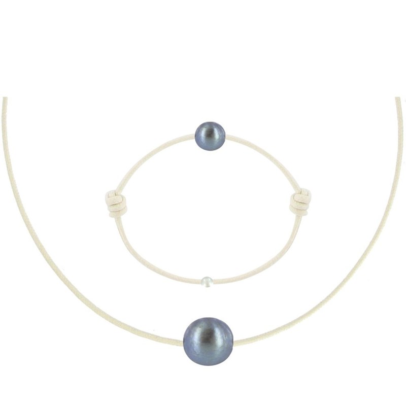 Set Collier et Bracelet Lien La Perle Noire des Poulettes - Classics - Beige clair