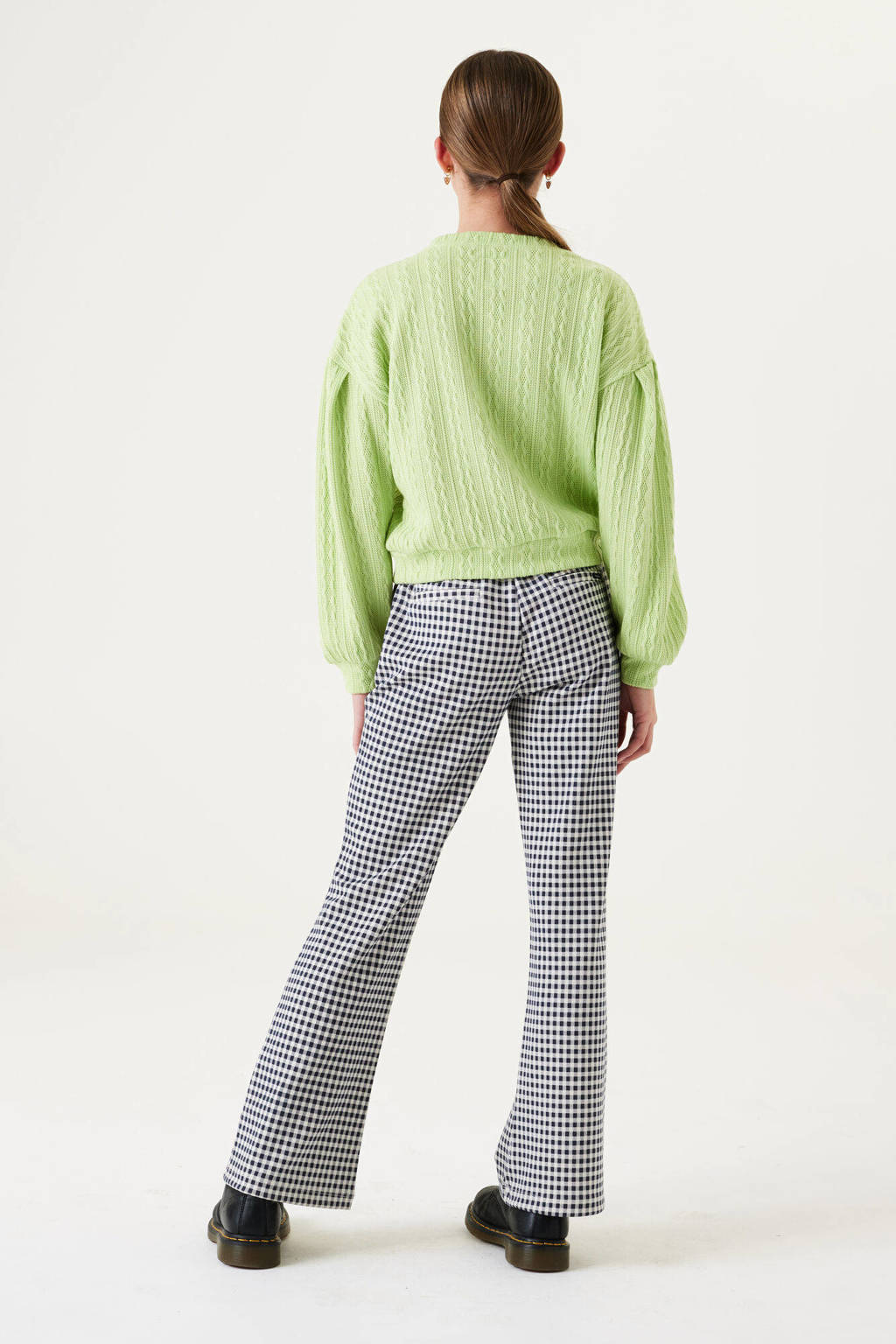 Garcia geruite high waist flared broek zwart/wit