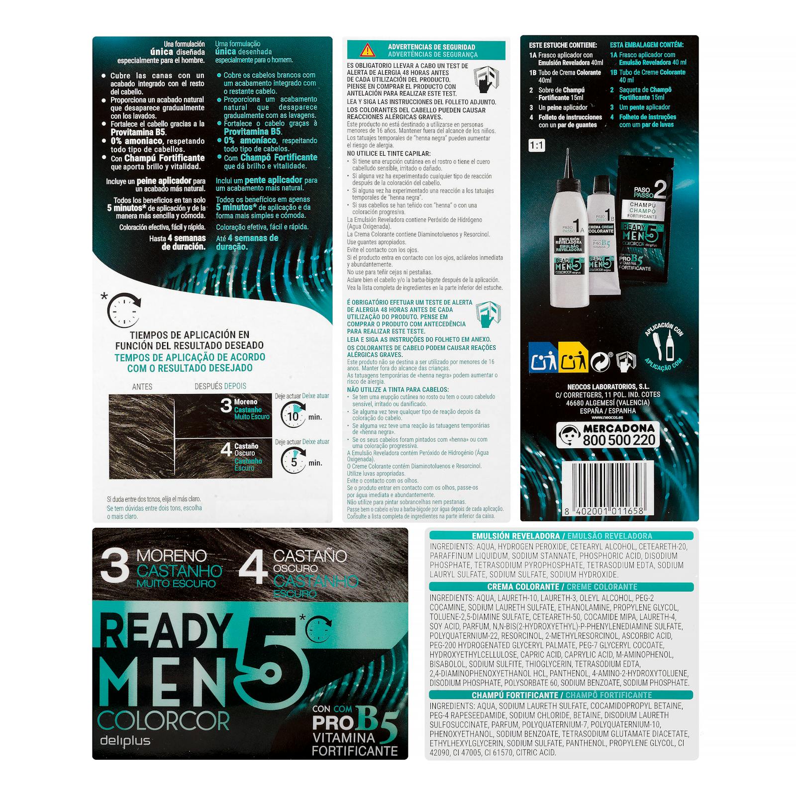 Colorcor Colorant Cheveux Homme 0% Ammoniaque 3 Brun 4 Châtain