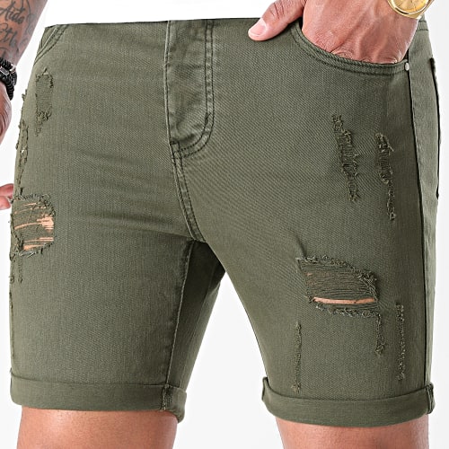 Short Jean Avec Dechirures B156PE21 Vert Kaki