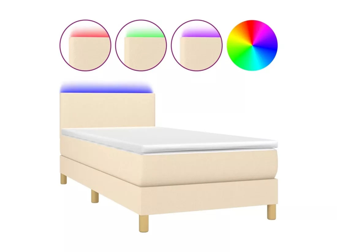 Sommier tapissier avec matelas et LED Crème 90x190 cm Tissu