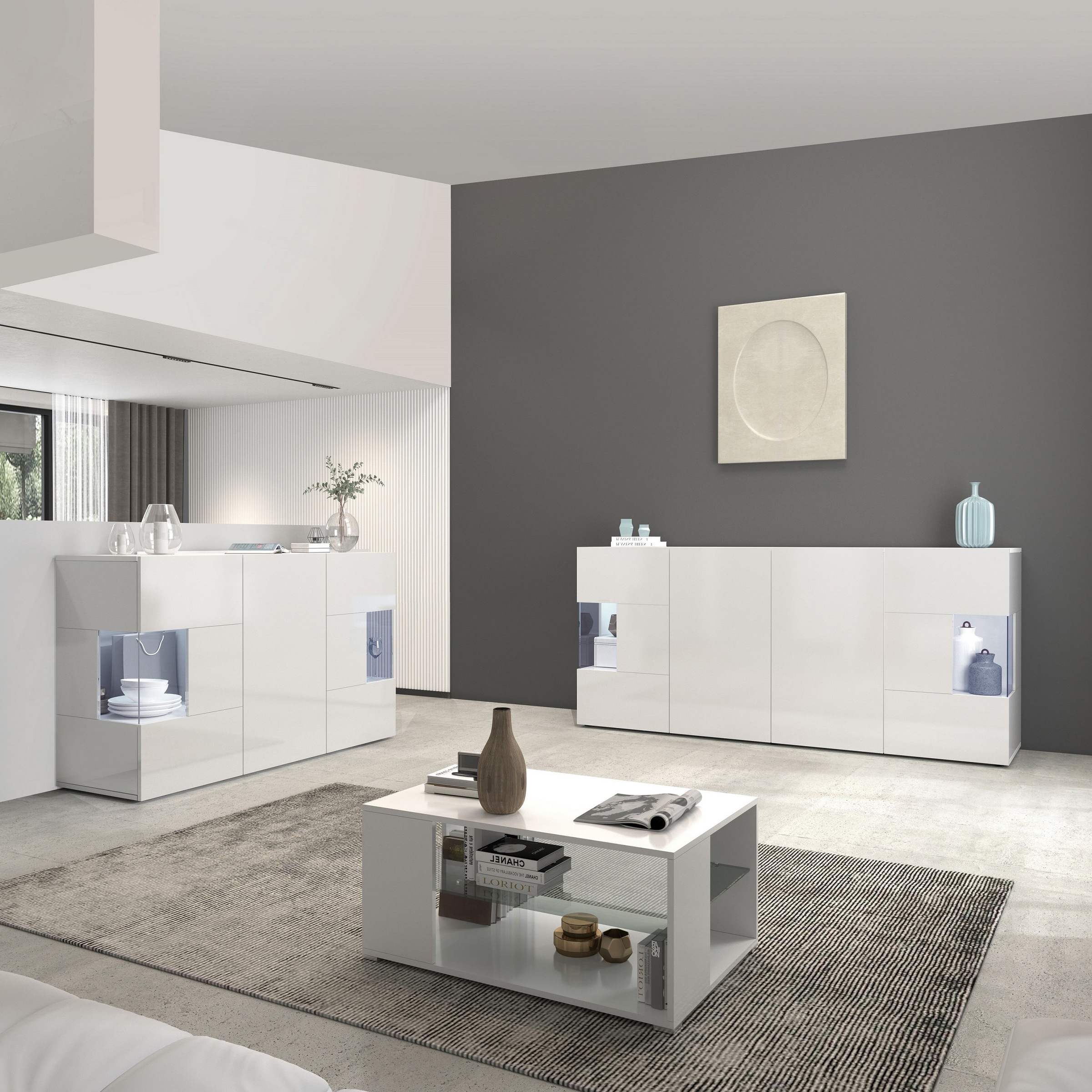 INOSIGN Sideboard »Egypt, Kommode, Schrank, Kredenz, Vitrine grifflos« 3 Türen davon 2 mit Glaseinsatz, kompl. Hochglanz lackiert Breite 135
