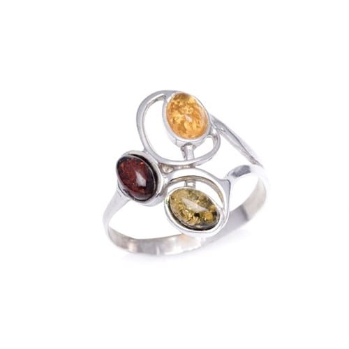 Bague argent ambre cognac - taille 60 mm