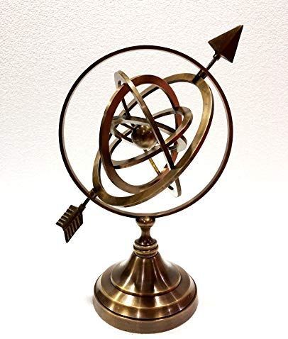 Antieke Nautische Messing Armillary Sphere Wereldbol Bruin Metalen Base Office Decoratieve