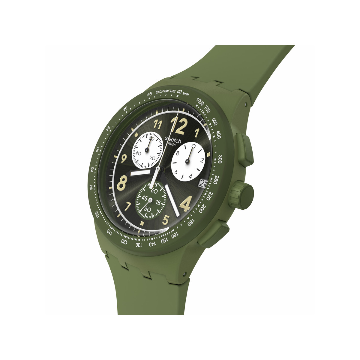 Montre SWATCH Chrono 42 Nothing basic about green homme bracelet silicone vert