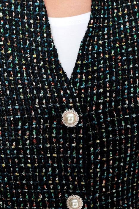 Bouclé-Blazer, figurumspielend, Multicolor-Muster, Schmuckknöpfe