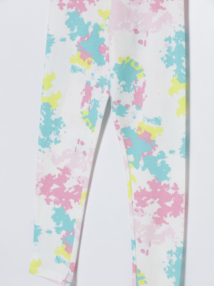Conjunto de 2 leggings compridas básicas, lisas e estampadas - Rosa